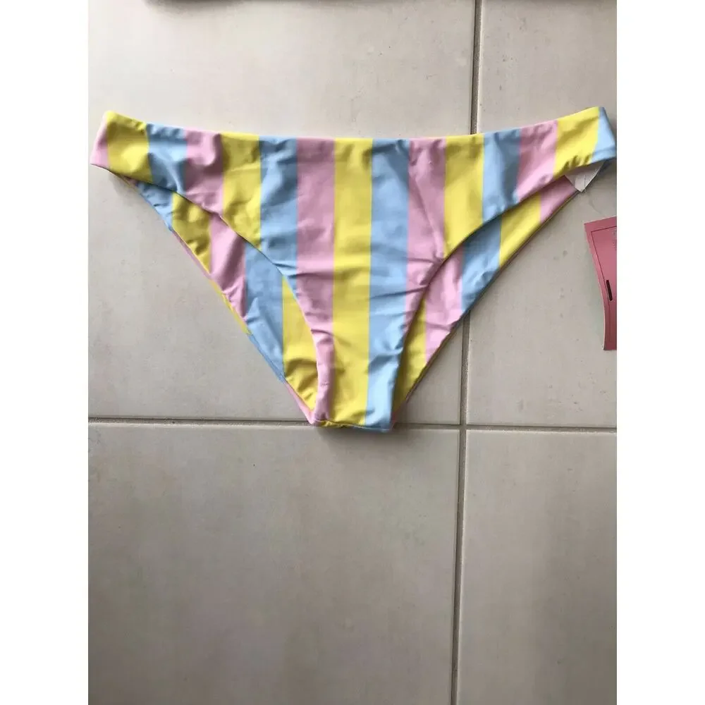 Shein Swim Women M Bikini Swimsuit Multicolor Striped Padded Bra Swimwear NWT